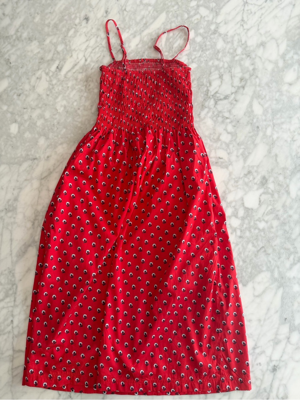 Madewell Red Smocked Sundress with Tiny Dot Print
